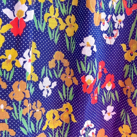 Vintage 1970s Navy Floral Maxi Skirt Cotton Blend A-Line Boho Cottagecore Skirt - Picture 2 of 9